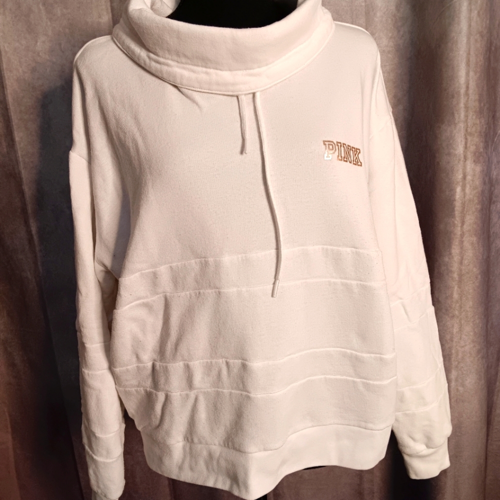 Victoria's Secret PINK White Funnel Neck Sweatshirt Rose Gold Foil Camo Large